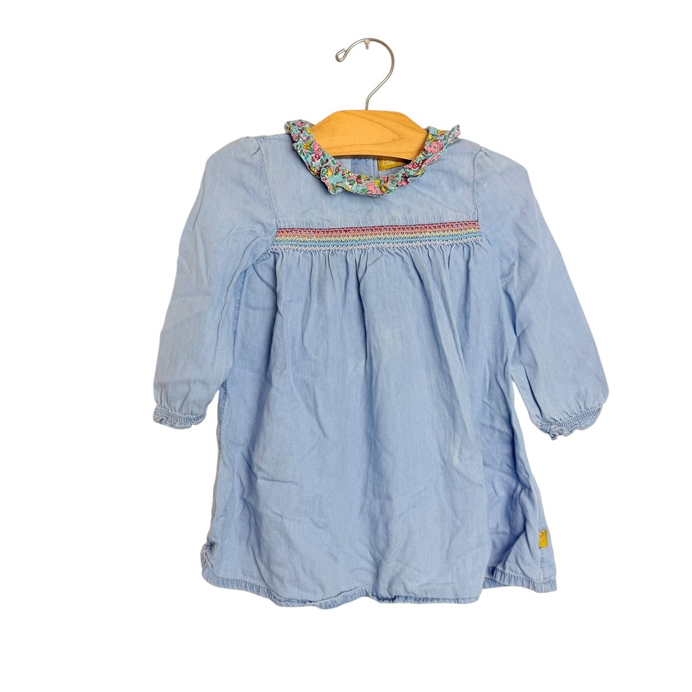 Little Bird Jule Oliver Girls Blue Chambray Rainbow Smocked Floral Dress 12-18M